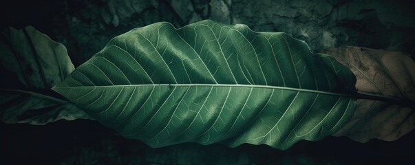 Nature concept. Banner Green leaf close - up. Ai generative.