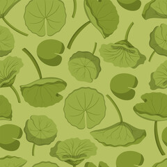 Seamless Pattern With Elegant Water Lilies, Depicting Their Serene Beauty And Graceful Floating Leaves, Illustration