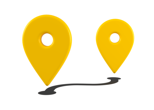 Two yellow place marks isolated. Close up location symbol isolated or web point, pointer concept. 3d rendering. - Powered by Adobe