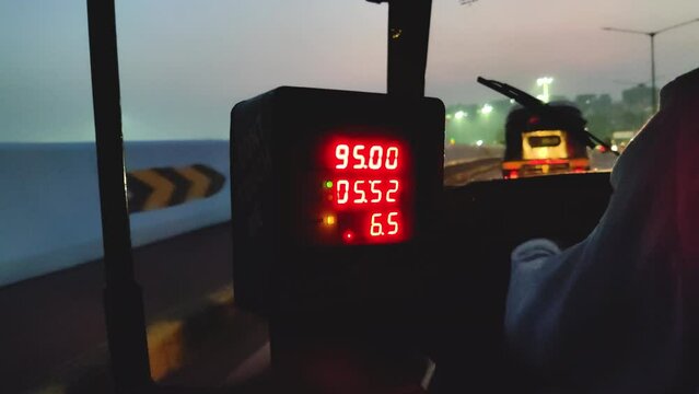 Passengers POV Fare calculating meter in Indian Tuktuk | Indian tuk tuk auto rickshaw fare meter, digital device installed in auto rickshaws to accurately calculate and display the fare for passengers