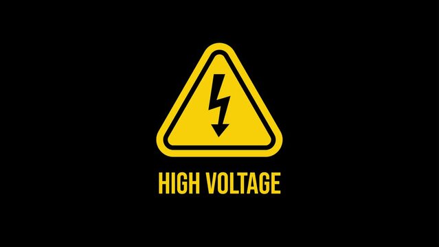 4K animation of a High Voltage sign symbol in motion. It warns of electrical hazards and promotes safety.