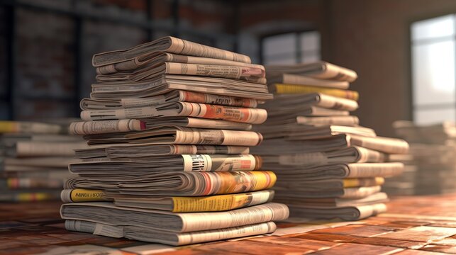 A stack of newspapers with headlines. Generative AI