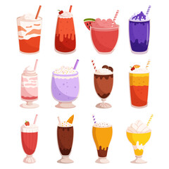 Delightful Set Of Milkshakes, Perfect For Indulging In Creamy Goodness. Bursting With Flavors Like Chocolate, Strawberry