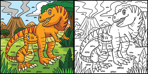 Mother T-Rex and Baby T-Rex Coloring Illustration