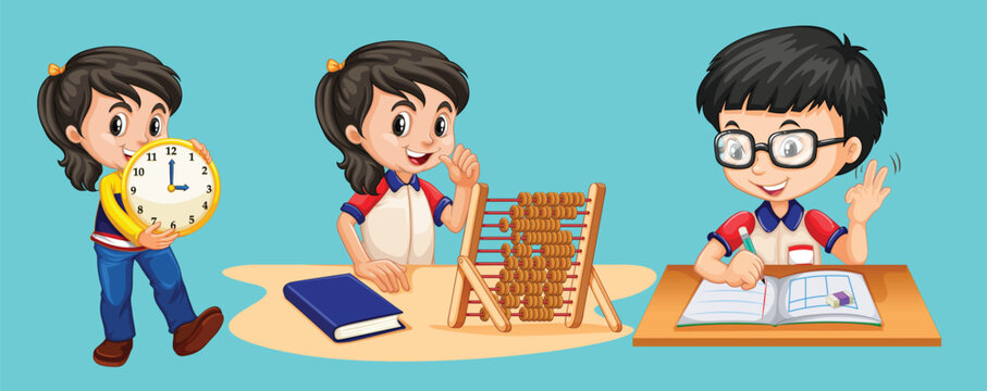 Set of happy children doing different things by the greatest graphics