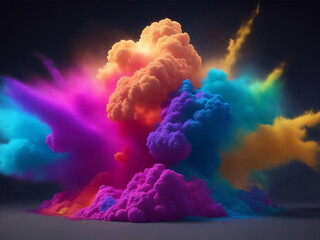 Explosion of colored powder, clouds of colorful dust, Generative AI Illustration.