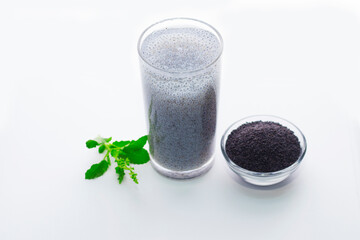 selective focus of basil seeds drink. 