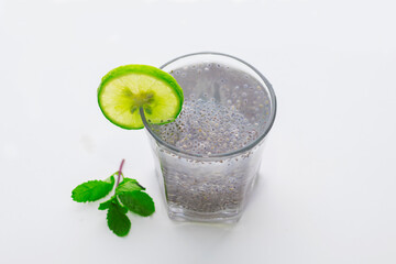 selective focus of soaking sabja seeds drink.  