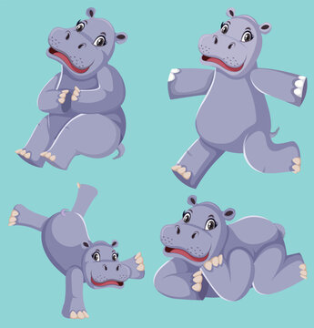 Set of happy hippopotamus by the greatest graphics