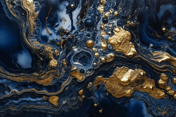 Luxurious navy blue ink marble like abstract texture. AI generated