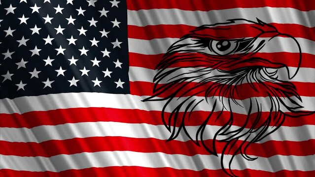 usa flag with eagle head on red and white stripes | realistic animation | 4k reolution