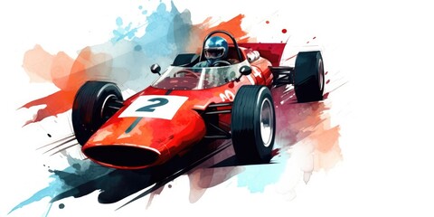 Fototapeta na wymiar Oldschool vintage racing car, watercolor painting, generative ai