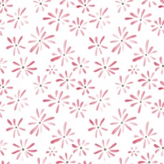 Seamless abstract floral pattern. Simple background with red flowers on white background. Digital botanical background. Design for textile fabrics, wrapping paper, background, wallpaper, cover.