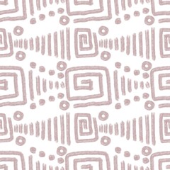 Seamless abstract geometric pattern. Ethnic background on beige, brown colors. Illustration. Abstract lines, swirls, dots. Designed for textile fabrics, wrapping paper, background, wallpaper, cover.