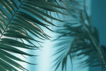 Blurred shadow from palm leaves on the blue wall