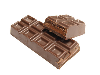 Chocolate pieces isolated on white background