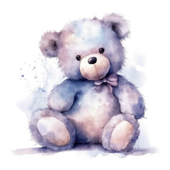 Watercolor style dreamy soft colors clean white background sharp details cute teddy bear