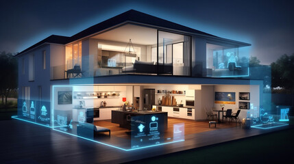 Interior illustration of smart home with artificial intelligence concept