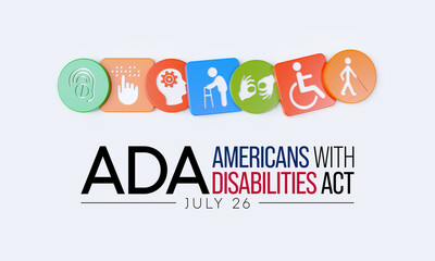 Americans with disability act is observed every year on July 26, ADA is a civil rights law that prohibits discrimination based on disability. 3D Rendering