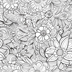 Generative AI Floral seamless pattern with doodle flowers and leaves. Vector illustration
