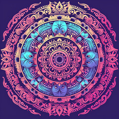 Generative AI Meditation vector illustration with mandala on colorful background