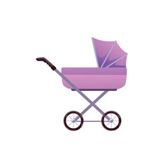 Fototapeta na wymiar Baby stroller or pram, flat vector illustration isolated on white background.