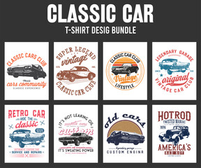 Vintage Classic Car T-shirt Design bundle. American Hotrod classic car graphic. - obrazy, fototapety, plakaty