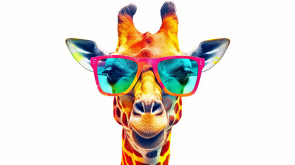 Bunte Cartoon-Giraffe mit Sonnenbrille