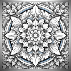 Generative AI White flower hand drawn mandala on colorful background. Vintage decorative element, vector illustration