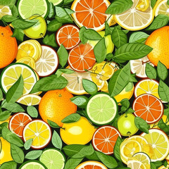 Generative AI Seamless pattern with lemons, oranges and limes