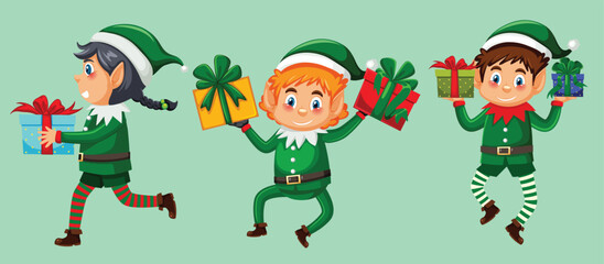 Christmas elf cartoon character set by the greatest graphics