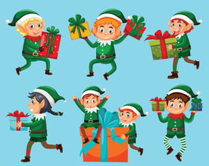 Christmas elf cartoon character set by the greatest graphics - obrazy, fototapety, plakaty