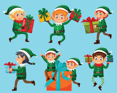Christmas elf cartoon character set by the greatest graphics