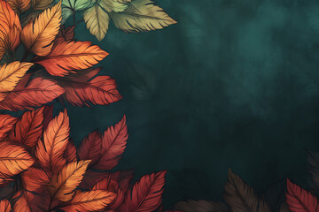 Generative AI New collection vector illustration with autumn leaves on dark wooden background