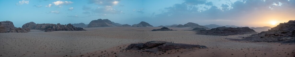 Fototapeta na wymiar Panorama at sunset in the Wadi Rum desert