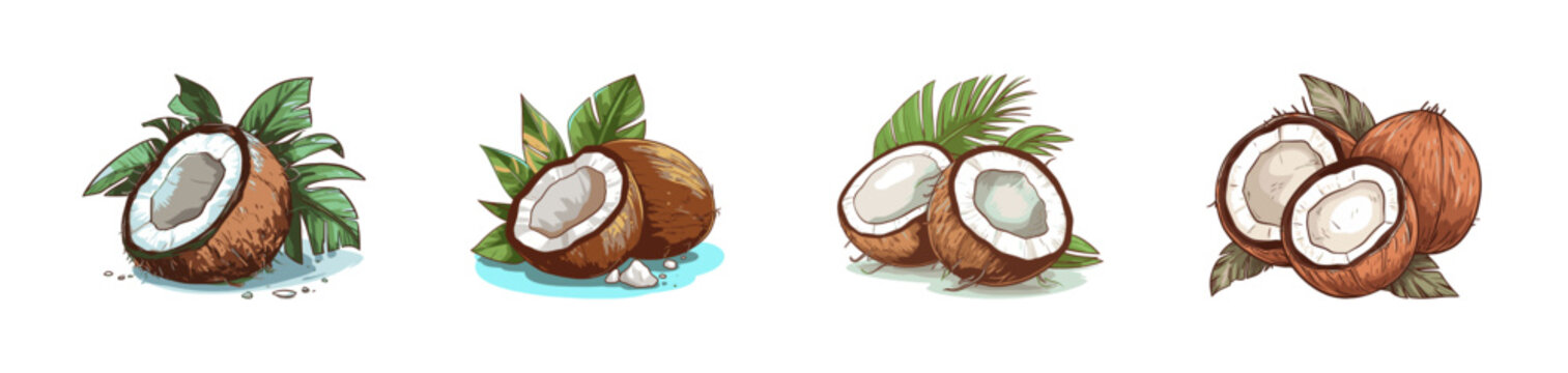 Drawing coconuts. Cartoon vector illustration.