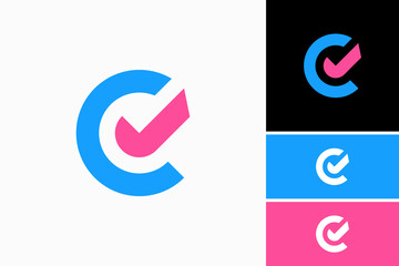 letter c with check mark logo vector premium template
