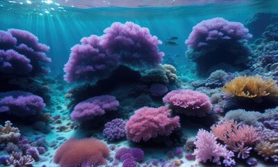 Beautiful underwater view with tropical colorful coral reefs. Generative AI