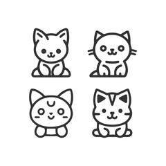 Cartoon cat, kitten face line vector icon set isolated