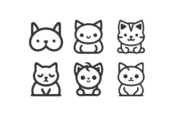 Cartoon cat, kitten face line vector icon set isolated