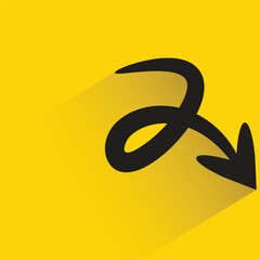 doodle arrow symbol with shadow on yellow background