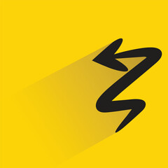 doodle arrow symbol with shadow on yellow background