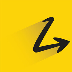 doodle arrow symbol with shadow on yellow background