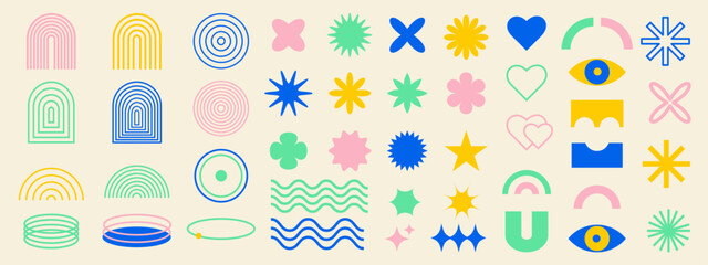 Set of abstract shapes. Vector illustration with isolated light background. Trendy color. Collage elements