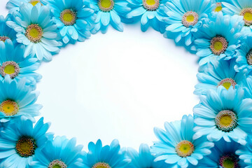 Fototapeta na wymiar Blue and white flower frame layout with text space, copy space. Wedding concept, Birthday concept, Congratulations concept. Women's Day, Mother's Day, Valentine's Day. Generative AI.