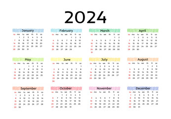 Calendar for 2024 isolated on a white background
