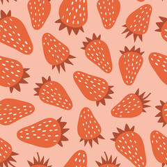 Strawberry hand drawn seamless pattern. Summer retro background for fabrics, decorative paper. Textile print for kids. Vector illustration.