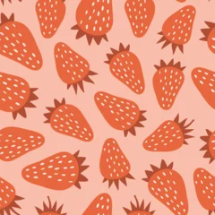 Fototapeten Strawberry hand drawn seamless pattern. Summer retro background for fabrics, decorative paper. Textile print for kids. Vector illustration. © Anna Bova