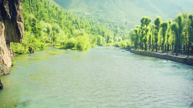 Cinematic view of the Valley of the Shepherds where the Lidder River in India