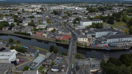 Aerial view of cityscape Kilkenny surrounded by buildings